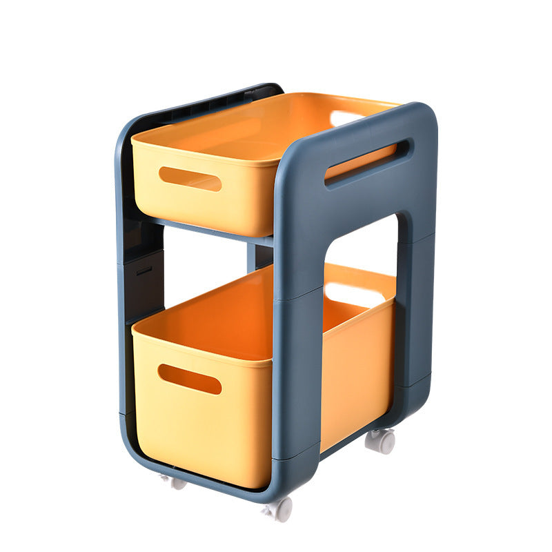 Cart with two orange baskets on wheels against a white background